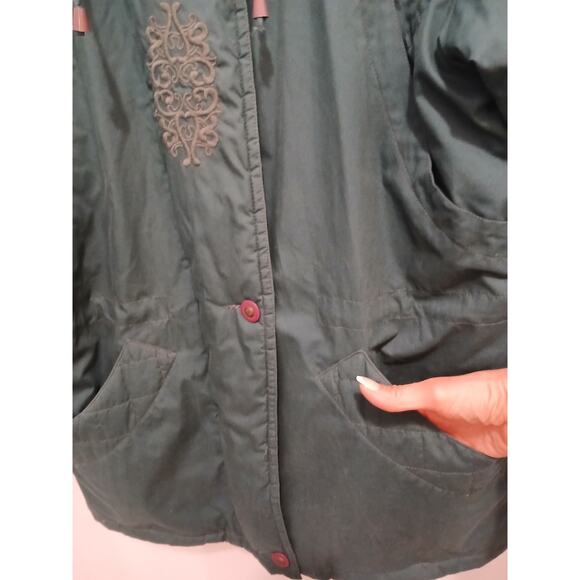 British Mist Hood Puffer Winter Coat M Green Embroidered Grannycore Cottage Gorp - Picture 10 of 16